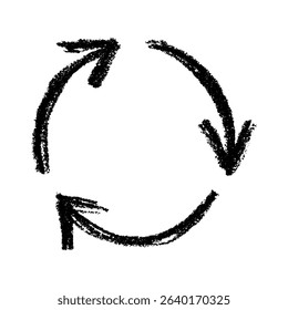 Hand drawn recycle arrow icon Recycling resources symbol Reuse of materials, zero waste, green environment, saving the planet