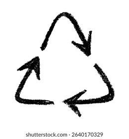 Hand drawn recycle arrow icon Recycling resources symbol Reuse of materials, zero waste, green environment, saving the planet