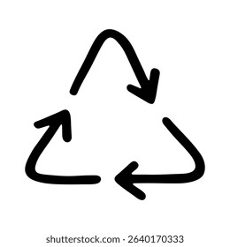 Hand drawn recycle arrow icon Recycling resources symbol Reuse of materials, zero waste, green environment, saving the planet
