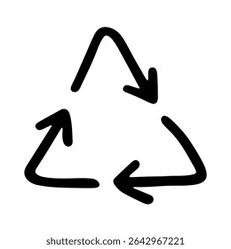 Hand drawn recycle arrow icon Recycling resources symbol Reuse of materials, zero waste, green environment, saving the planet