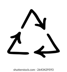 Hand drawn recycle arrow icon Recycling resources symbol Reuse of materials, zero waste, green environment, saving the planet