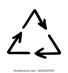 Hand drawn recycle arrow icon Recycling resources symbol Reuse of materials, zero waste, green environment, saving the planet