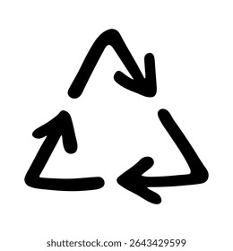Hand drawn recycle arrow icon Recycling resources symbol Reuse of materials, zero waste, green environment, saving the planet