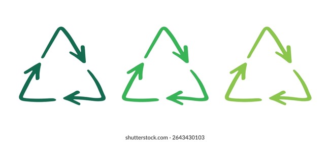 Hand drawn recycle arrow icon Recycling resources symbol Reuse of materials, zero waste, green environment, saving the planet