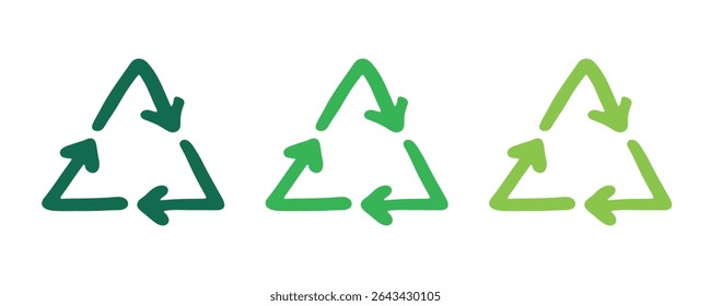 Hand drawn recycle arrow icon Recycling resources symbol Reuse of materials, zero waste, green environment, saving the planet