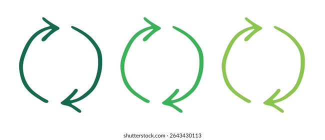 Hand drawn recycle arrow icon Recycling resources symbol Reuse of materials, zero waste, green environment, saving the planet
