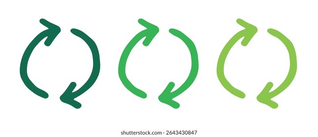 Hand drawn recycle arrow icon Recycling resources symbol Reuse of materials, zero waste, green environment, saving the planet