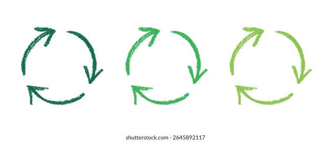 Hand drawn recycle arrow icon Recycling resources symbol Reuse of materials, zero waste, green environment, saving the planet