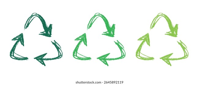 Hand drawn recycle arrow icon Recycling resources symbol Reuse of materials, zero waste, green environment, saving the planet