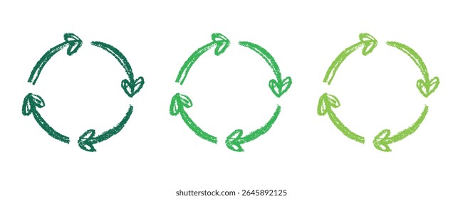 Hand drawn recycle arrow icon Recycling resources symbol Reuse of materials, zero waste, green environment, saving the planet