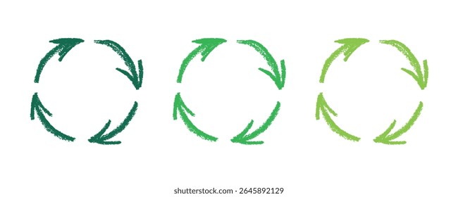 Hand drawn recycle arrow icon Recycling resources symbol Reuse of materials, zero waste, green environment, saving the planet