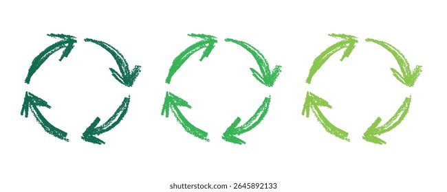 Hand drawn recycle arrow icon Recycling resources symbol Reuse of materials, zero waste, green environment, saving the planet
