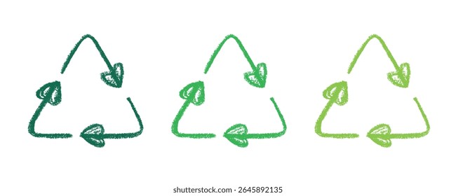 Hand drawn recycle arrow icon Recycling resources symbol Reuse of materials, zero waste, green environment, saving the planet