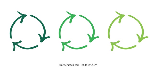 Hand drawn recycle arrow icon Recycling resources symbol Reuse of materials, zero waste, green environment, saving the planet