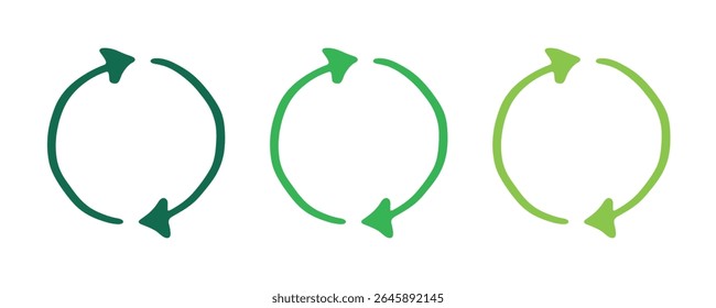 Hand drawn recycle arrow icon Recycling resources symbol Reuse of materials, zero waste, green environment, saving the planet