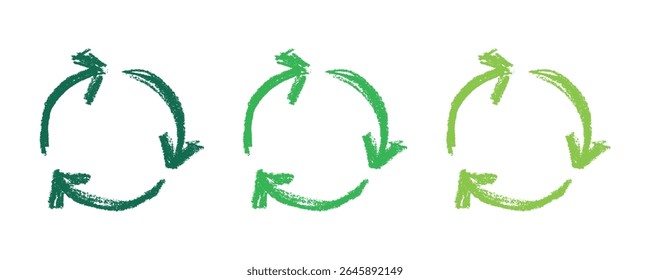 Hand drawn recycle arrow icon Recycling resources symbol Reuse of materials, zero waste, green environment, saving the planet