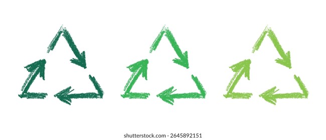 Hand drawn recycle arrow icon Recycling resources symbol Reuse of materials, zero waste, green environment, saving the planet