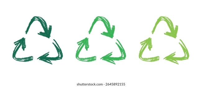 Hand drawn recycle arrow icon Recycling resources symbol Reuse of materials, zero waste, green environment, saving the planet
