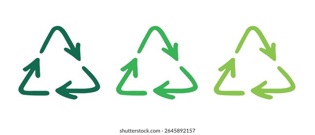 Hand drawn recycle arrow icon Recycling resources symbol Reuse of materials, zero waste, green environment, saving the planet