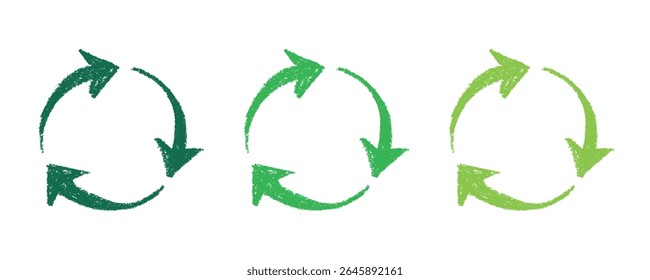 Hand drawn recycle arrow icon Recycling resources symbol Reuse of materials, zero waste, green environment, saving the planet