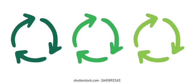 Hand drawn recycle arrow icon Recycling resources symbol Reuse of materials, zero waste, green environment, saving the planet