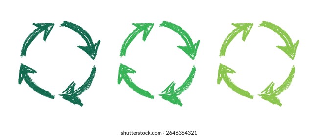 Hand drawn recycle arrow icon Recycling resources symbol Reuse of materials, zero waste, green environment, saving the planet