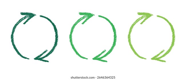 Hand drawn recycle arrow icon Recycling resources symbol Reuse of materials, zero waste, green environment, saving the planet