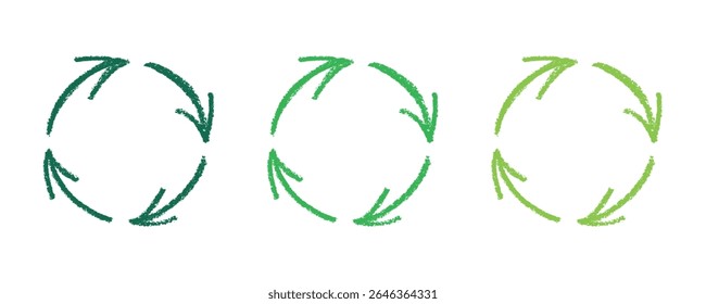 Hand drawn recycle arrow icon Recycling resources symbol Reuse of materials, zero waste, green environment, saving the planet