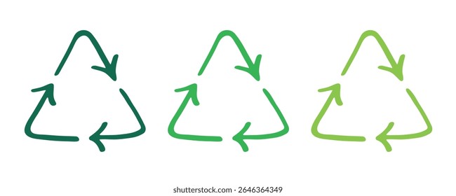 Hand drawn recycle arrow icon Recycling resources symbol Reuse of materials, zero waste, green environment, saving the planet