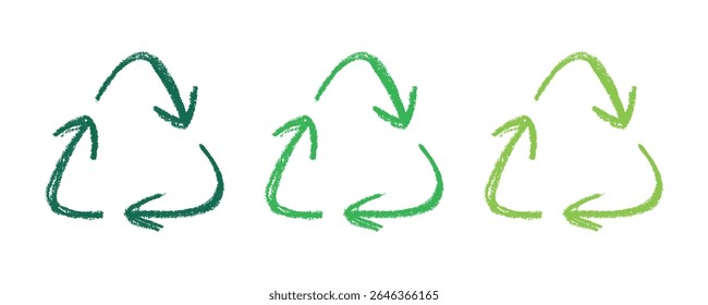 Hand drawn recycle arrow icon Recycling resources symbol Reuse of materials, zero waste, green environment, saving the planet