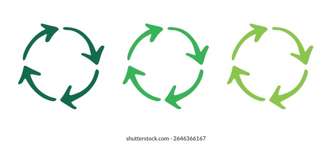 Hand drawn recycle arrow icon Recycling resources symbol Reuse of materials, zero waste, green environment, saving the planet