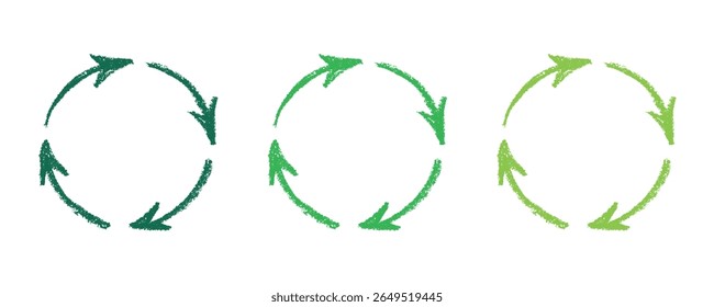 Hand drawn recycle arrow icon Recycling resources symbol Reuse of materials, zero waste, green environment, saving the planet