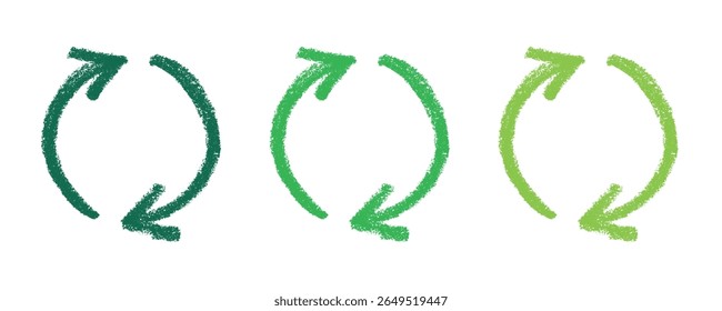Hand drawn recycle arrow icon Recycling resources symbol Reuse of materials, zero waste, green environment, saving the planet