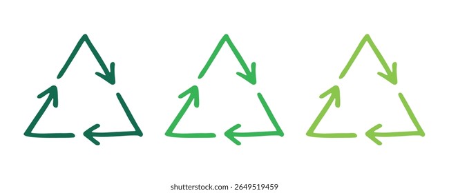 Hand drawn recycle arrow icon Recycling resources symbol Reuse of materials, zero waste, green environment, saving the planet