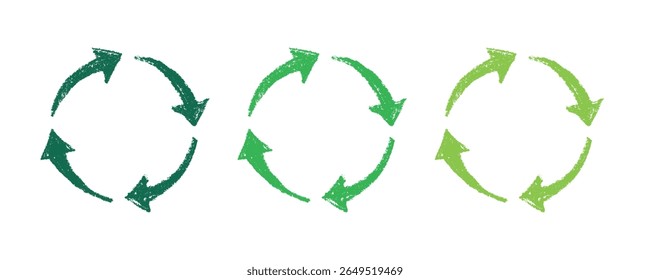 Hand drawn recycle arrow icon Recycling resources symbol Reuse of materials, zero waste, green environment, saving the planet