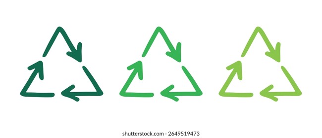 Hand drawn recycle arrow icon Recycling resources symbol Reuse of materials, zero waste, green environment, saving the planet