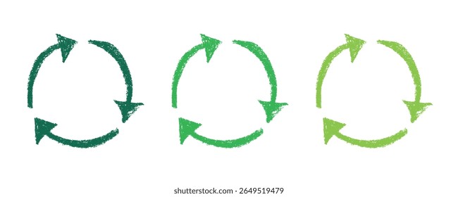 Hand drawn recycle arrow icon Recycling resources symbol Reuse of materials, zero waste, green environment, saving the planet