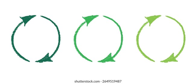 Hand drawn recycle arrow icon Recycling resources symbol Reuse of materials, zero waste, green environment, saving the planet