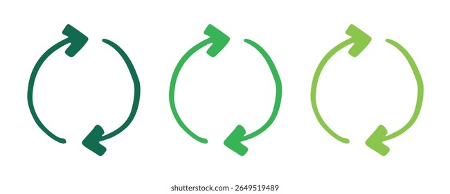 Hand drawn recycle arrow icon Recycling resources symbol Reuse of materials, zero waste, green environment, saving the planet