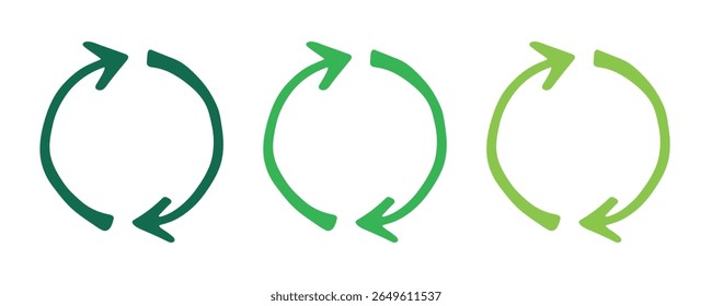 Hand drawn recycle arrow icon Recycling resources symbol Reuse of materials, zero waste, green environment, saving the planet