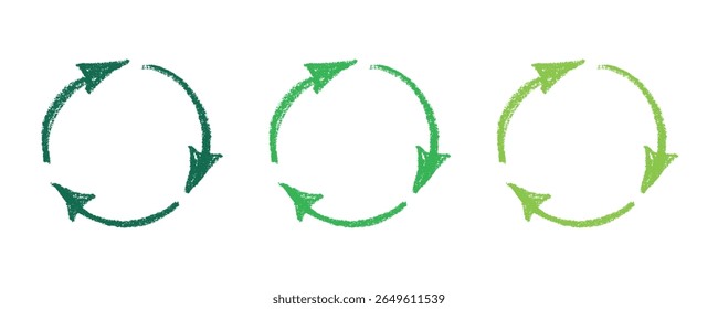 Hand drawn recycle arrow icon Recycling resources symbol Reuse of materials, zero waste, green environment, saving the planet