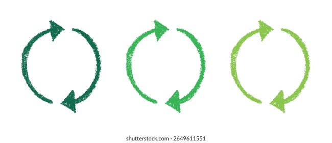Hand drawn recycle arrow icon Recycling resources symbol Reuse of materials, zero waste, green environment, saving the planet