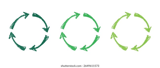 Hand drawn recycle arrow icon Recycling resources symbol Reuse of materials, zero waste, green environment, saving the planet