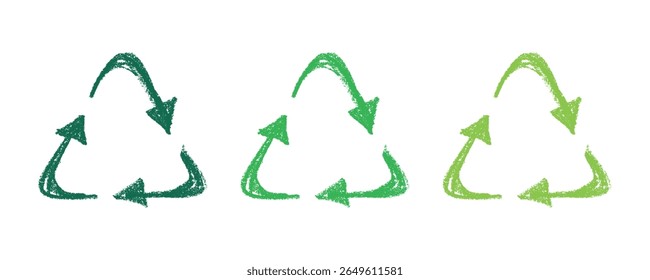 Hand drawn recycle arrow icon Recycling resources symbol Reuse of materials, zero waste, green environment, saving the planet