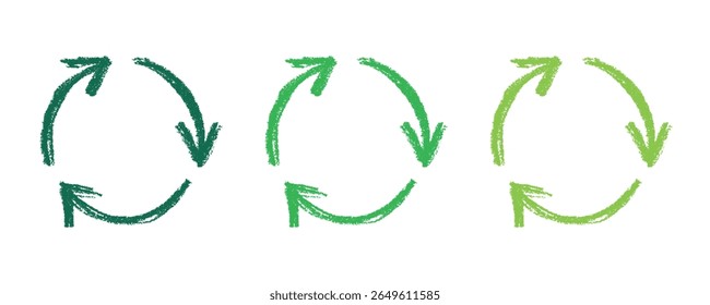 Hand drawn recycle arrow icon Recycling resources symbol Reuse of materials, zero waste, green environment, saving the planet