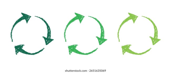 Icono de flecha de reciclaje dibujado a mano Símbolo de recursos de reciclaje Reutilización de materiales, cero residuos, medio ambiente verde, salvando el planeta