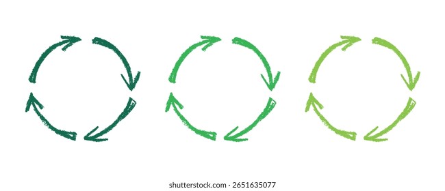 Hand drawn recycle arrow icon Recycling resources symbol Reuse of materials, zero waste, green environment, saving the planet