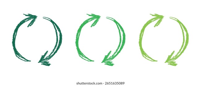 Icono de flecha de reciclaje dibujado a mano Símbolo de recursos de reciclaje Reutilización de materiales, cero residuos, medio ambiente verde, salvando el planeta