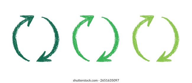 Icono de flecha de reciclaje dibujado a mano Símbolo de recursos de reciclaje Reutilización de materiales, cero residuos, medio ambiente verde, salvando el planeta