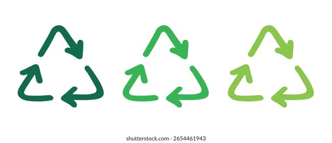 Icono de flecha de reciclaje dibujado a mano Símbolo de recursos de reciclaje Reutilización de materiales, cero residuos, medio ambiente verde, salvando el planeta